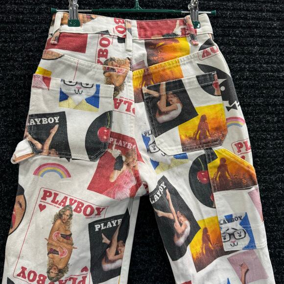 PLAYBOY PACSUN JEANS 70s HIGH RISE BOYFRIEND ALL OVER PRINT LOGO RETRO SZ 24 XS - Picture 2 of 12
